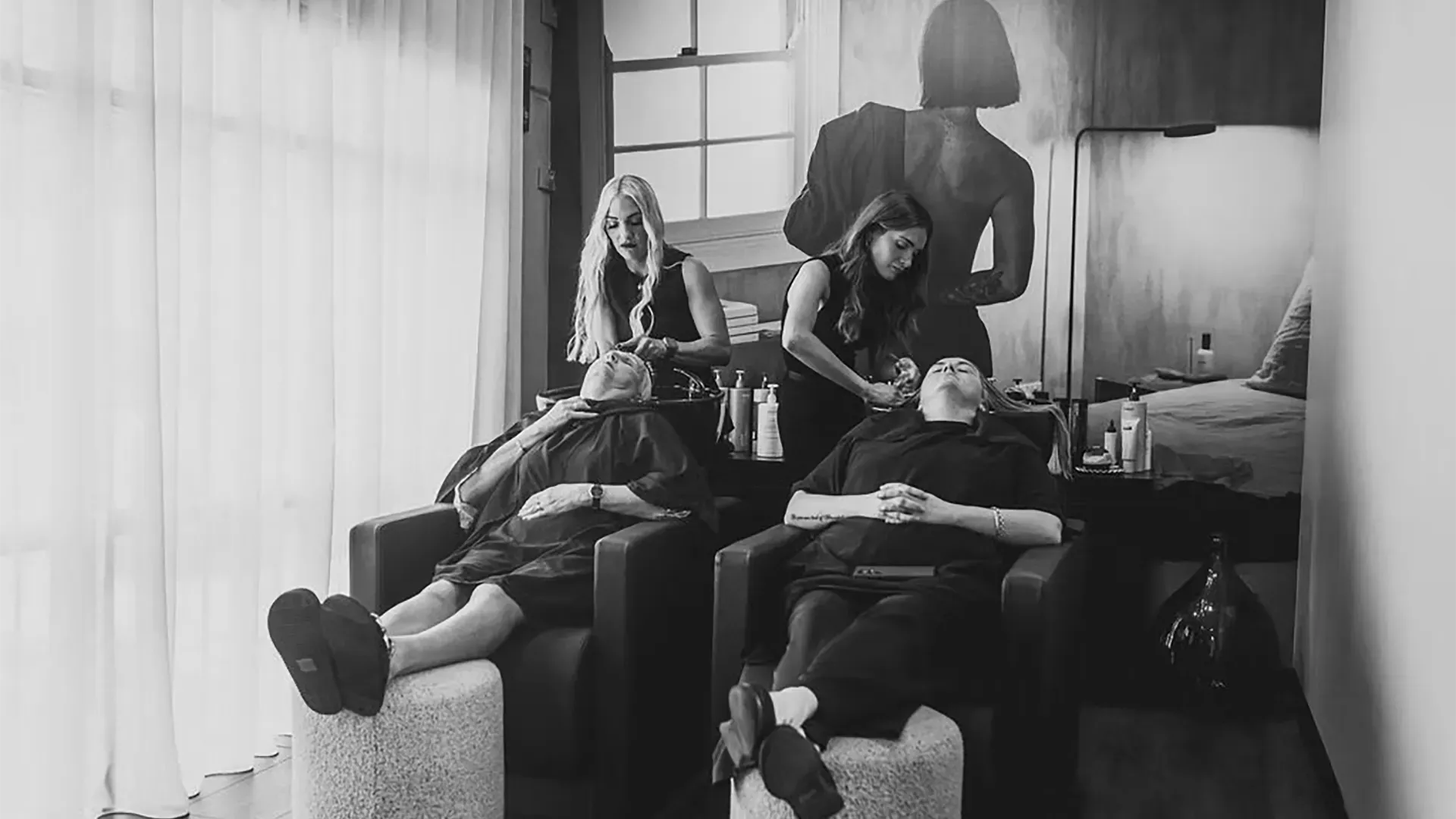 Hair cutting and colouring station at Estillo studio, Cardiff