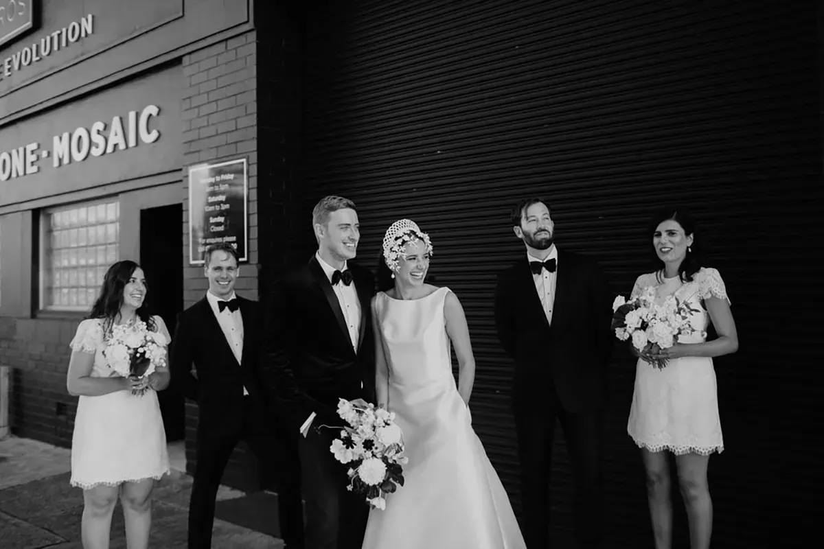 Bridal party outside a Newcastle venue